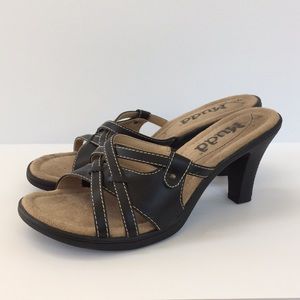 Brown crossed heels
